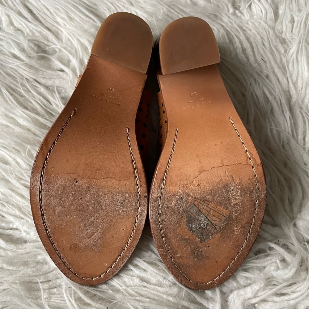 Rag & Bone Tan Peep Toe Wyatt Perforated Suede Heeled Sandal EUC Size 38 - Picture 9 of 12